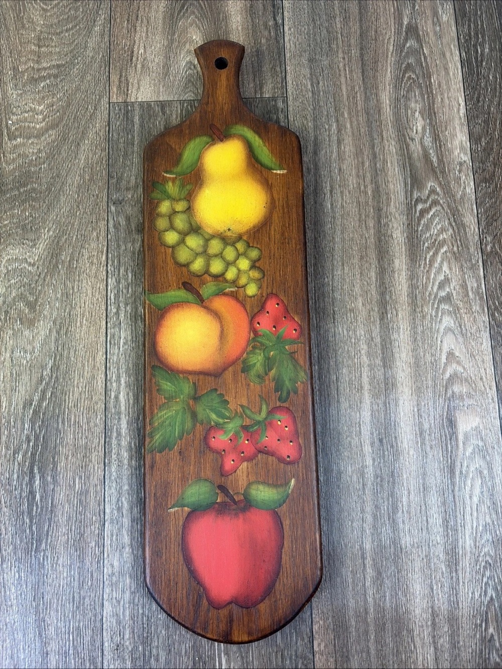 Vintage Hand Painted Wooden Cutting Board Mixed Fruit Charcuterie Garden Wall
